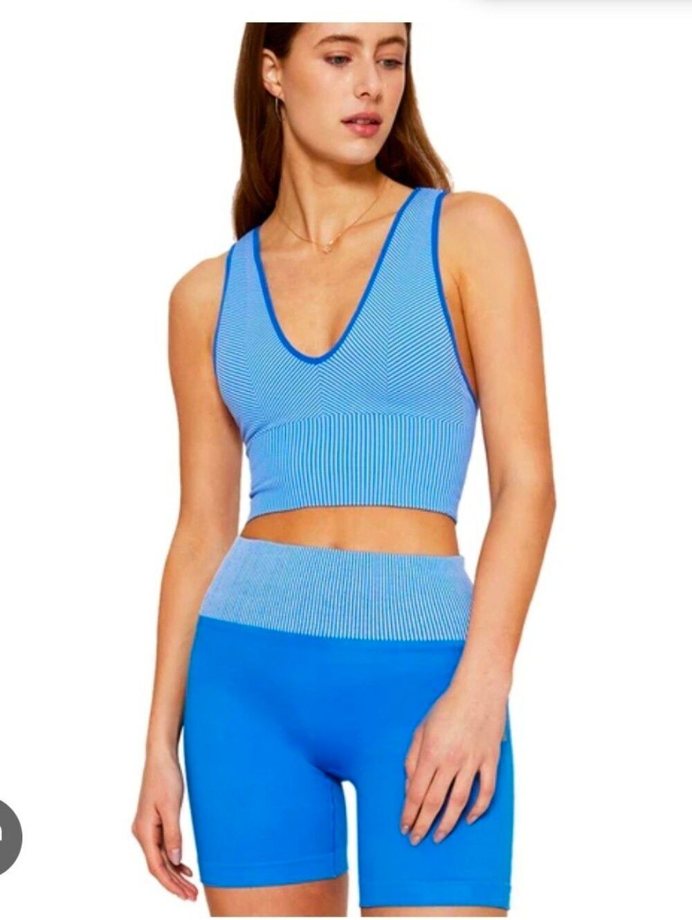 Cream Yoga Blue Stripped Sports Bra